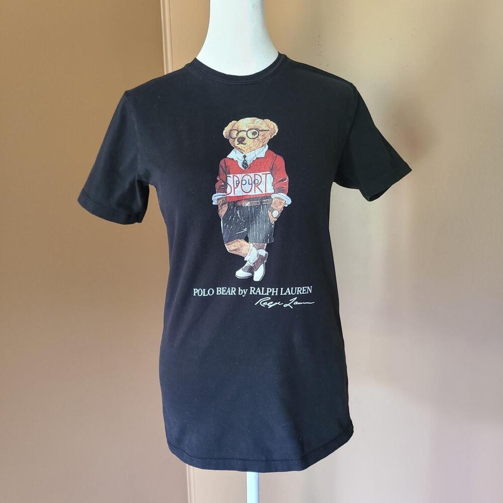 Vintage 90s Polo Bear by Ralph Lauren Sport Graphic T-Shirt Black Small USA Made